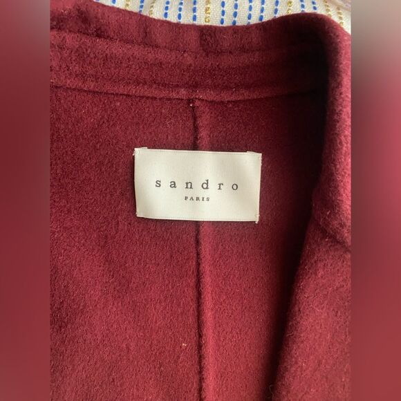 SANDRO Vania Double-Breasted Jacket Women’s Burgundy Wool Sz 38 NWT Retail $695 - Picture 6 of 14